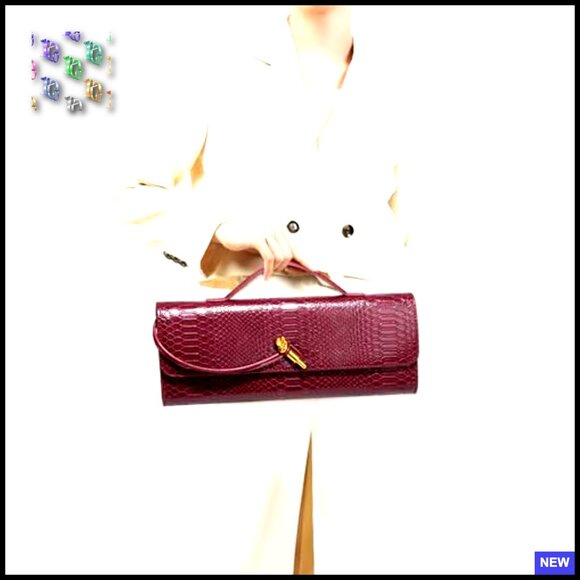 Leather Clutch Bag Crocodile Print Elegant Evening Handbag Crossbody Tote - Picture 2 of 6